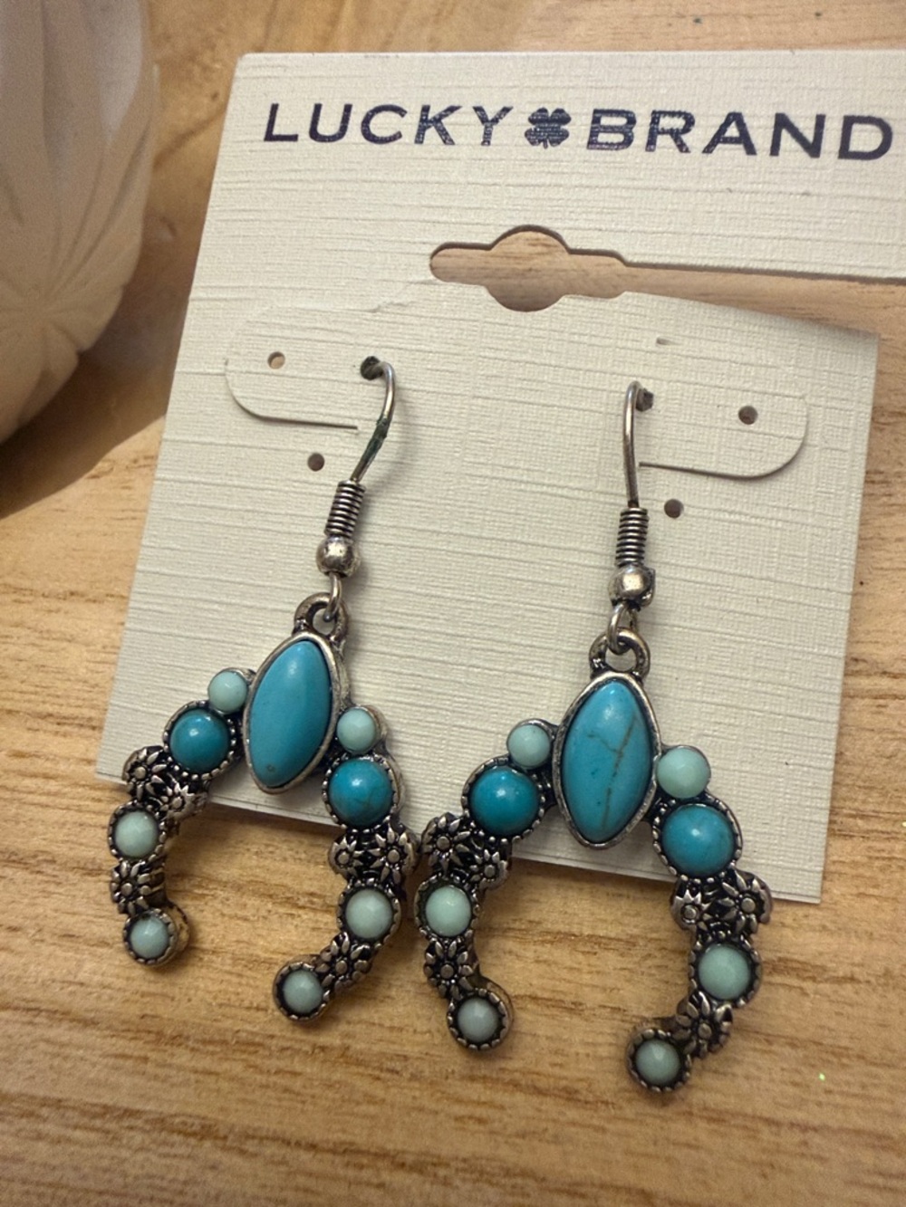 Lucky Brand Silver Tone Strike Turquoise and Squash Blossom Earrings
